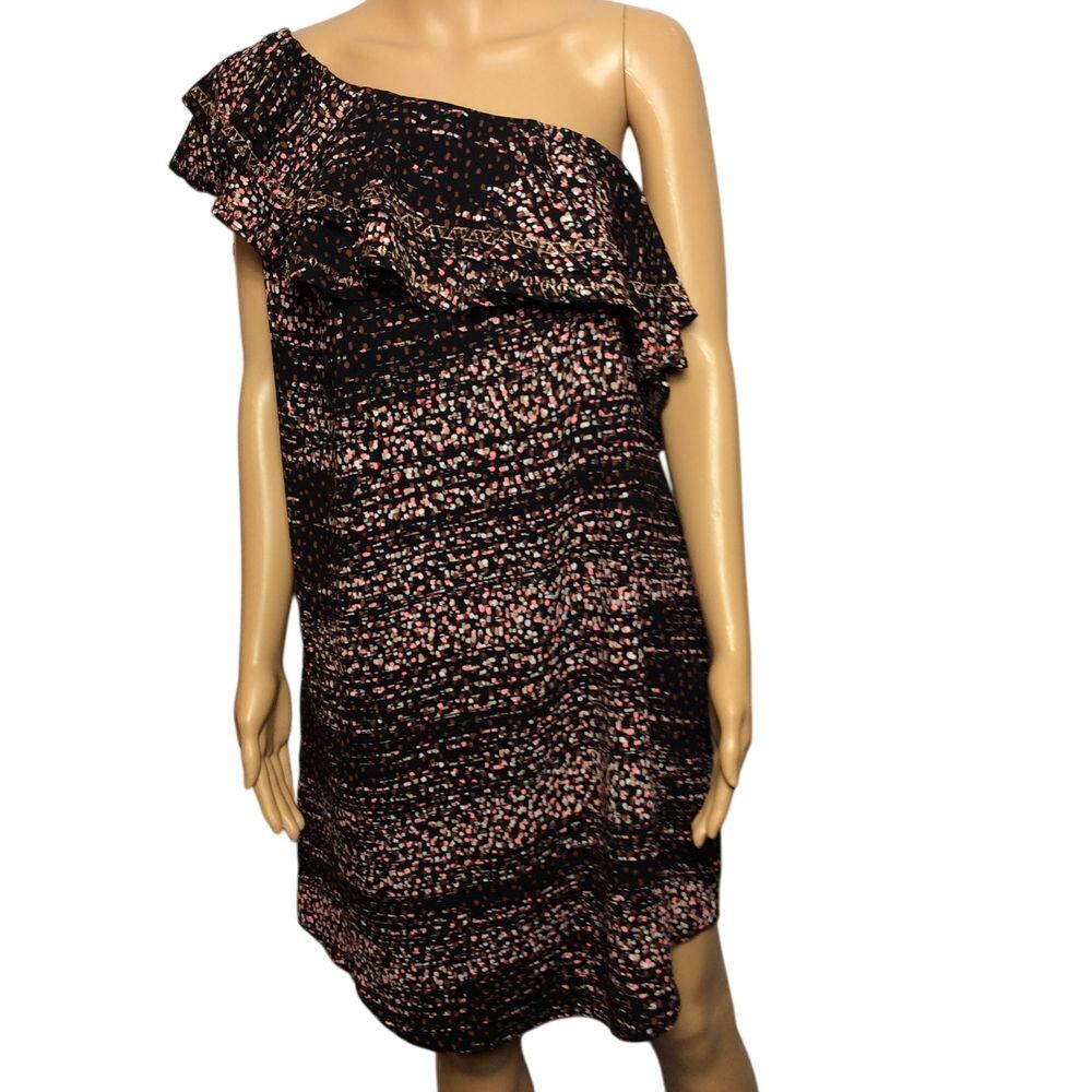 Black Floral Print One‎ Shoulder Dress Party Cocktail Whimsical Fairy Flattering